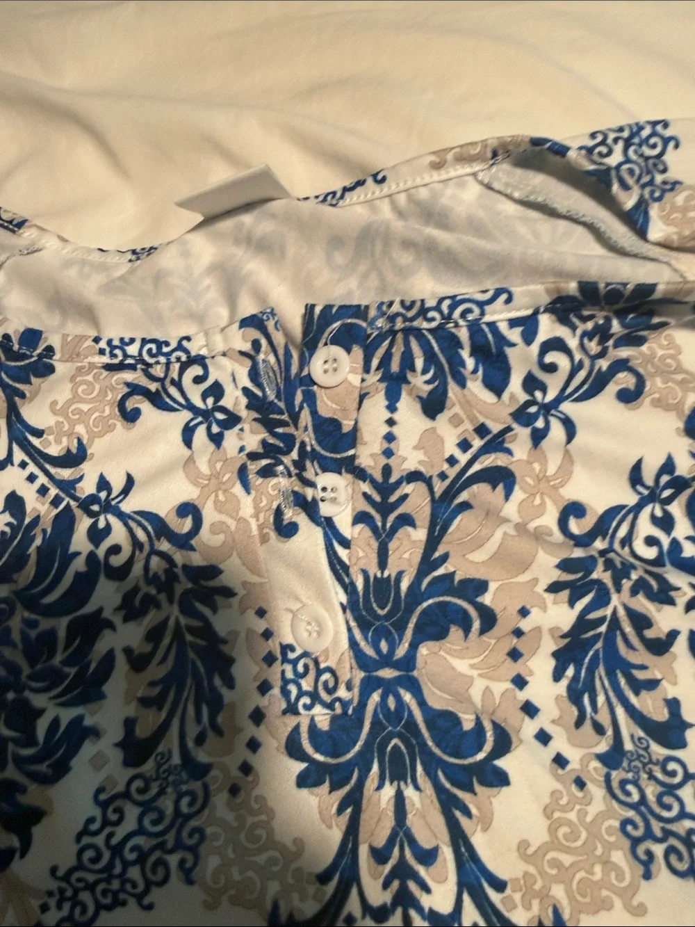 Blue, White and Beige Floral Print Matching Set Short Sleeve Top and Shorts  XXL